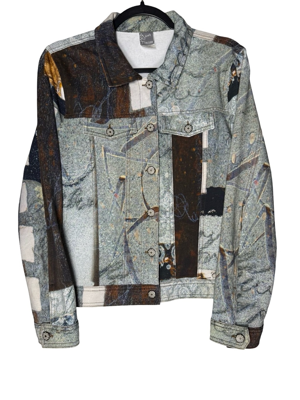 Dolcezza Simply Art Medium Wearable Art Abstract Patchwork Print Stretch Jacket